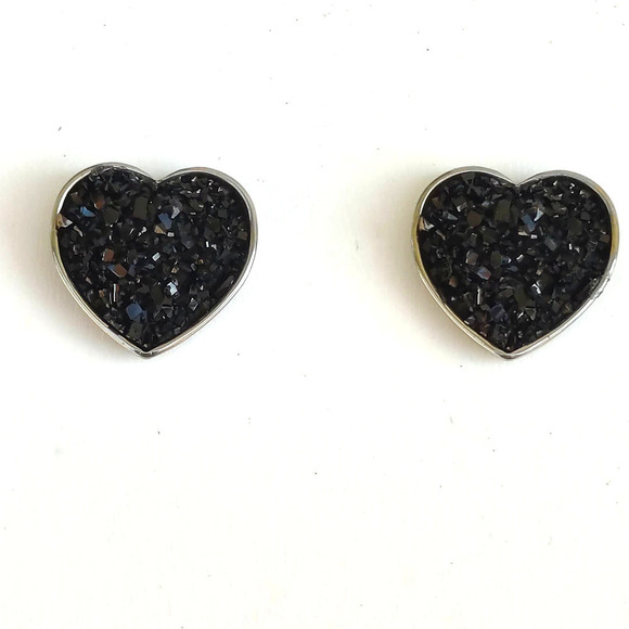 5/$25 Heart Shaped Druzy Earrings Silver Black Studs Heart Shape - Picture 2 of 7